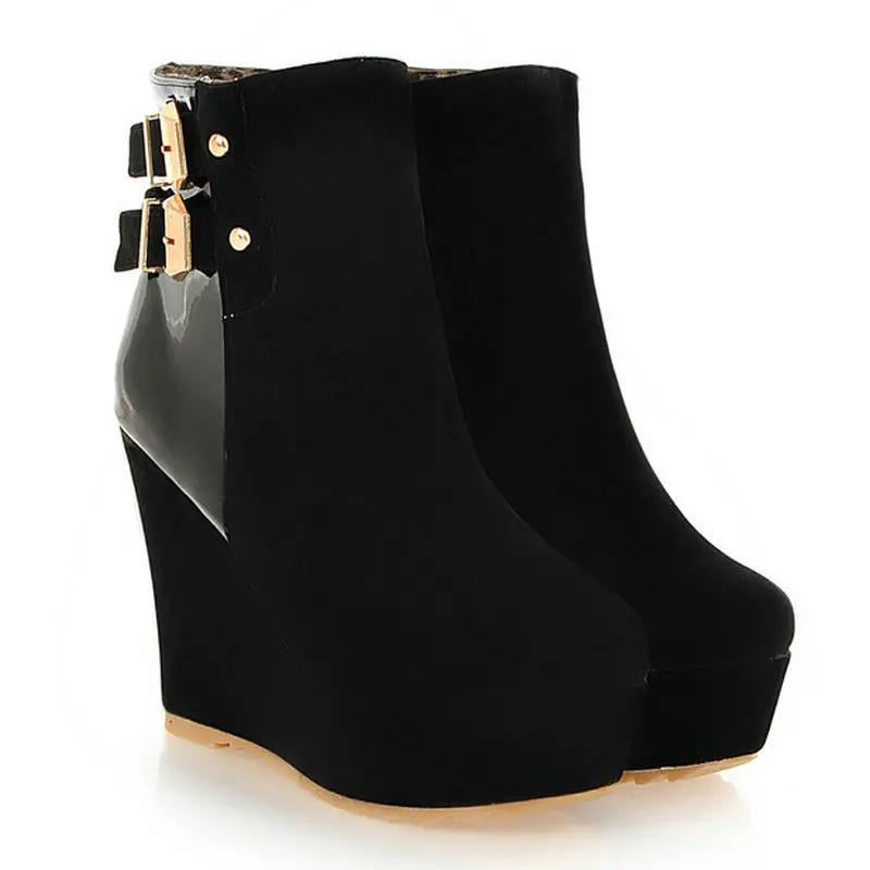 

B2-7 Size 34-39 Female Platform Wedges Ankle Boots Ladies Buckle Zips Boot Woman Winter Career Shoe Women Super High Heels Shoe