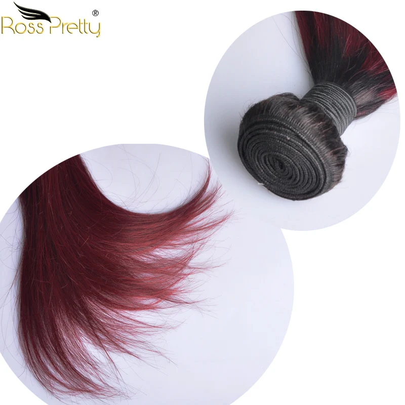 Ross pretty hair ombre color 1b 99j straight remy human hair weave bundle