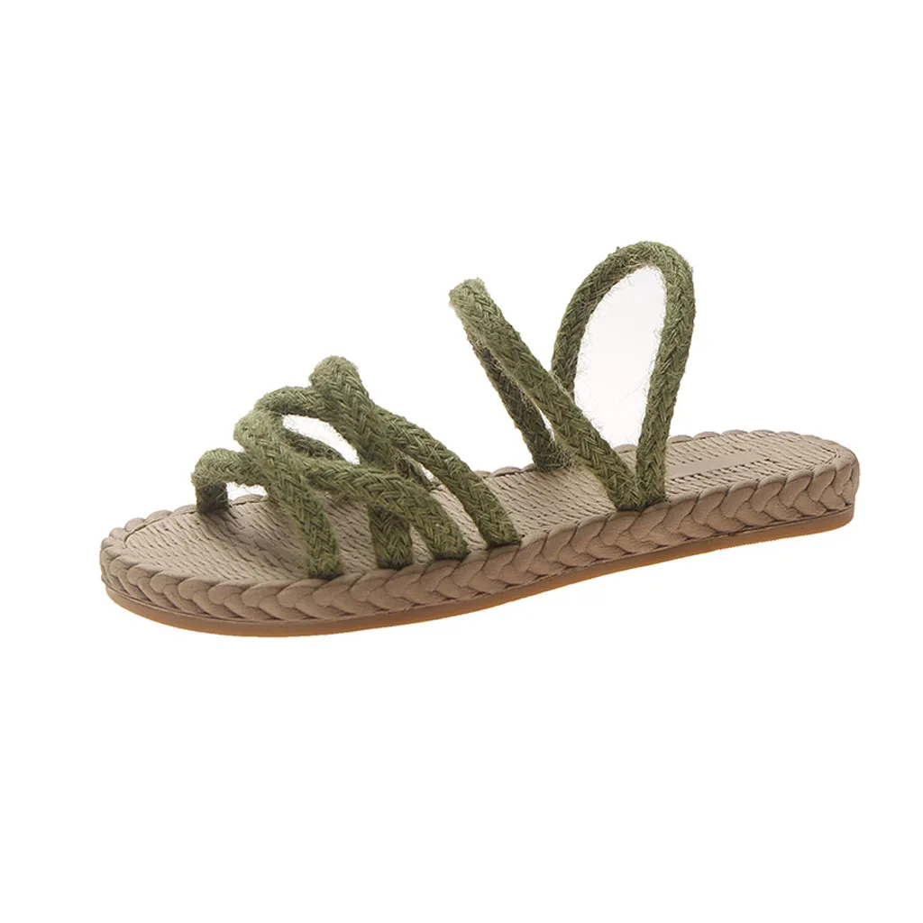 

Summer Fashion Ladies Versatile Woven Flat Slippers Casual Beach Shoes new Open Toe Sandals Non-Slip Solid Beach Slippers Mar 10