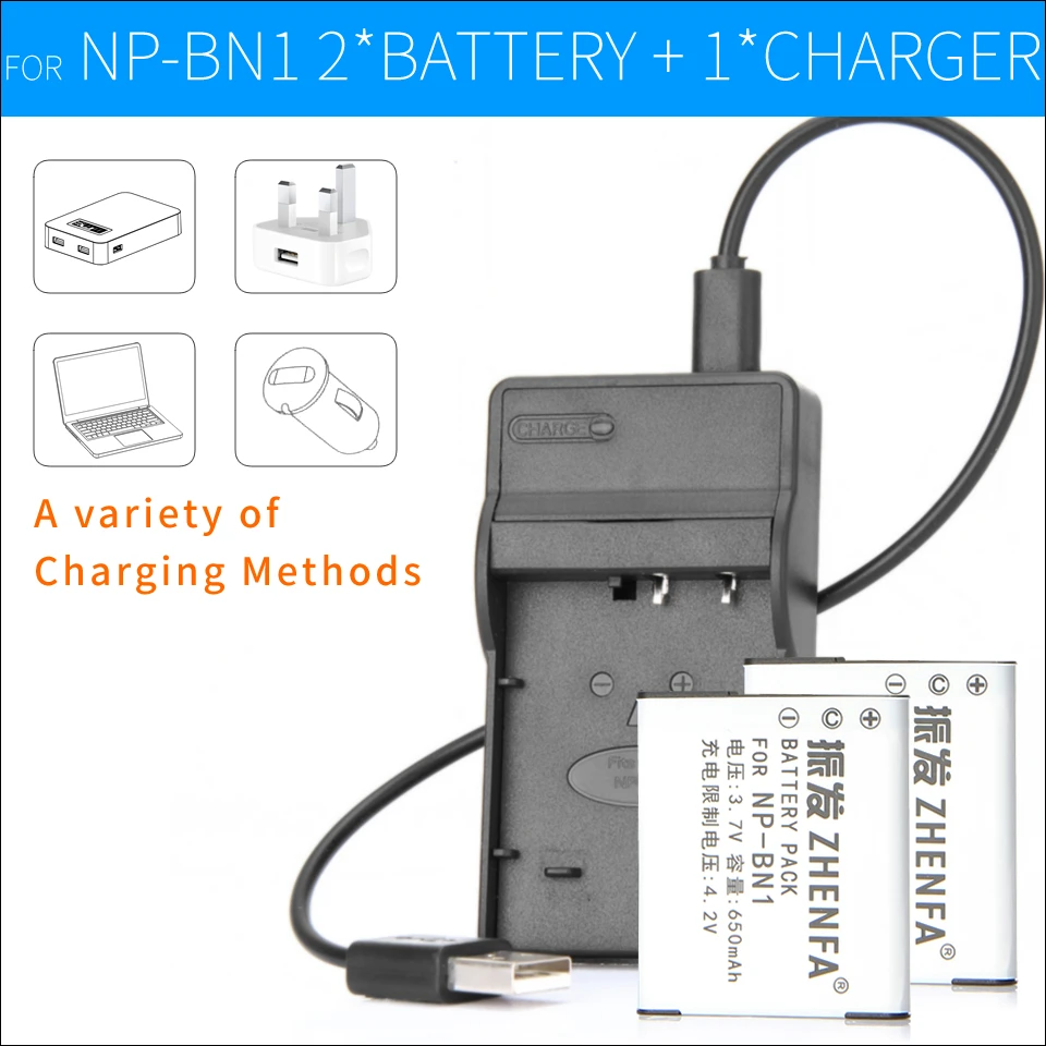2Pcs NP BN1 NPBN1 Li ion Camera Battery+Charger For Sony DSC S750 S780