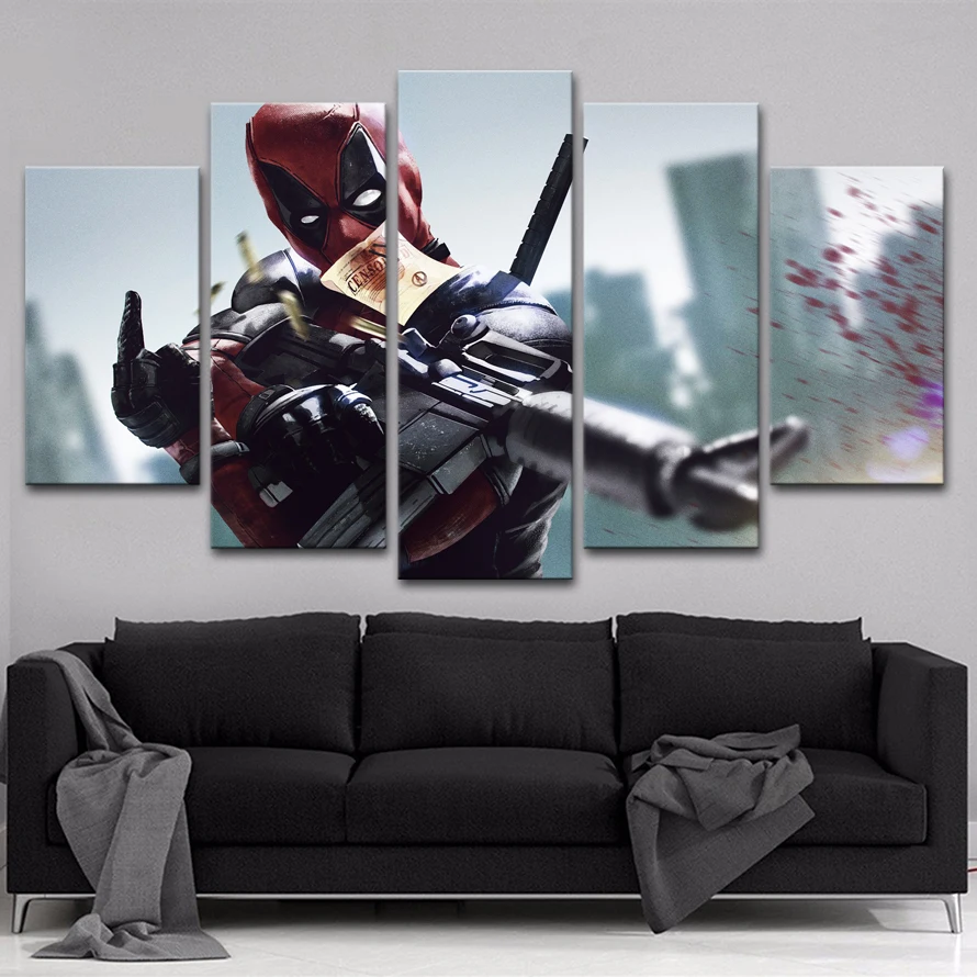 

Modular Picture 5 Pieces Movie Deadpool Poster Top-Rated Canvas Print Painting Modern Wall Art Decorative Framework Living Room