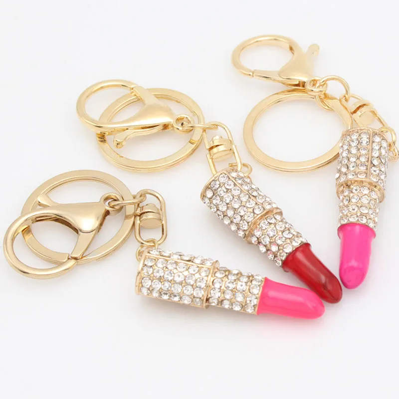 Fashion Lipstick Shape Personalized Key Chain Rhinestone Car Keychain For Women Girls M89in Key