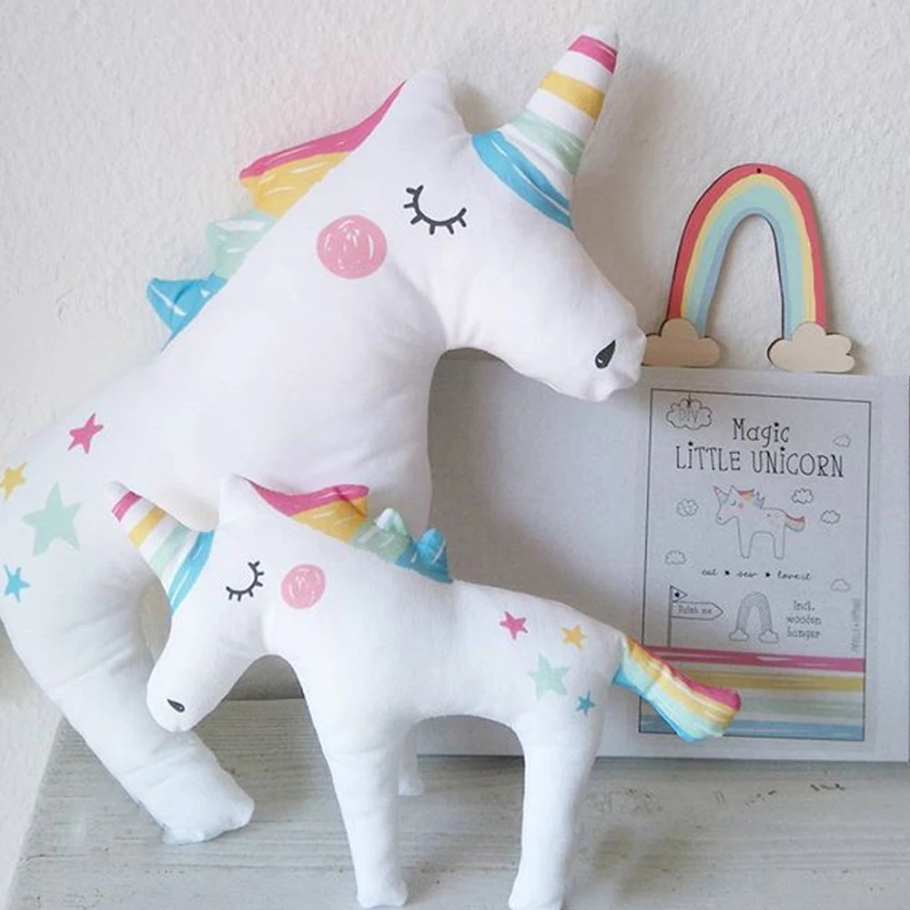 INS Plush Rainbow Sleepy Unicorn Pillow Toy Baby Comforter Soft Stuffed