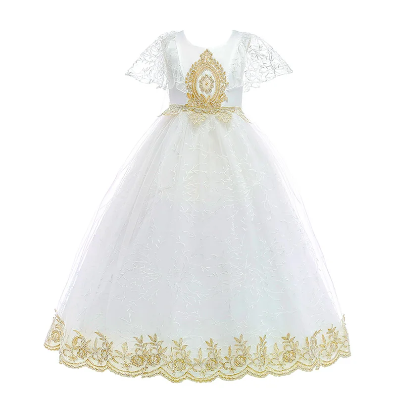 

Children Kids Girl Dress Round Collar Swing Costumes Polyester Cute For Wedding Party -17 S7JN