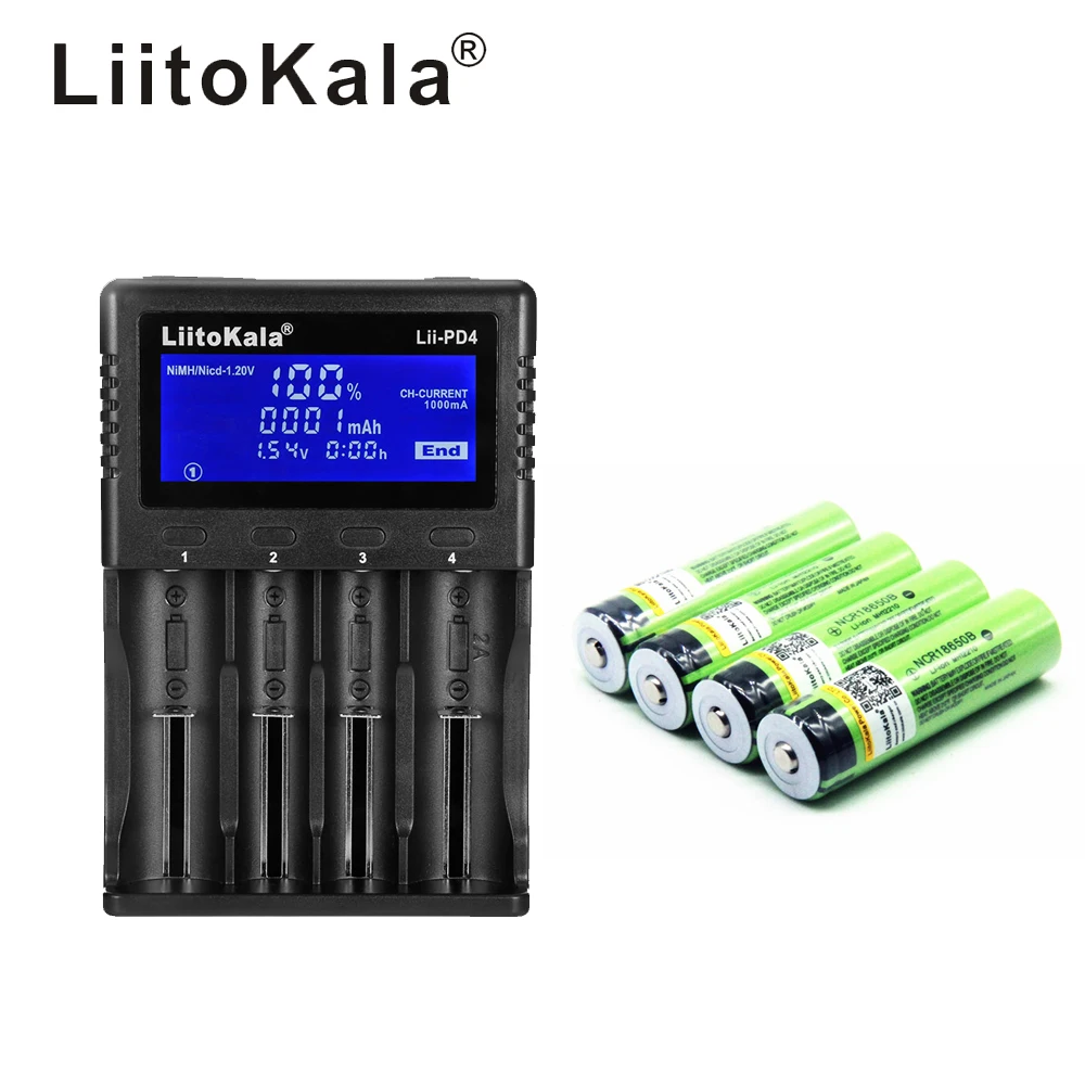 Cena 1 sztuk LiitoKala lii PD4 LCD 3.7V 18650 21700 ładowarka + 4 sztuk 3.7V 18650 3400mAh INR18650 34B li ion akumulatory