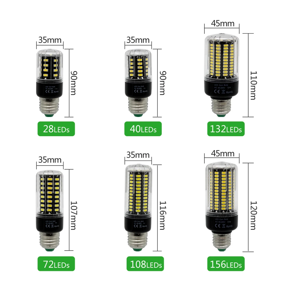 SMD 5736 постоянный ток анти-стробоскопический светодиодный светильник-Кукуруза лампа E27 3,5 Вт 5 Вт 7 Вт 9 Вт 12 Вт 15 Вт 156 светодиодный светильник s 110 В 220 В для внутреннего освещения