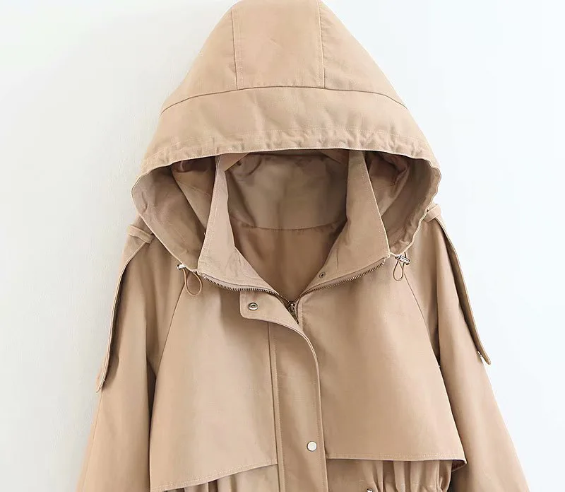 Goodelisa D'hiver Femmes Tranchée vent À Cardigan Air Long Plein En Manteau Femelle Rivet Survêtement Coupe Capuchon Kaki Mode xfAxr
