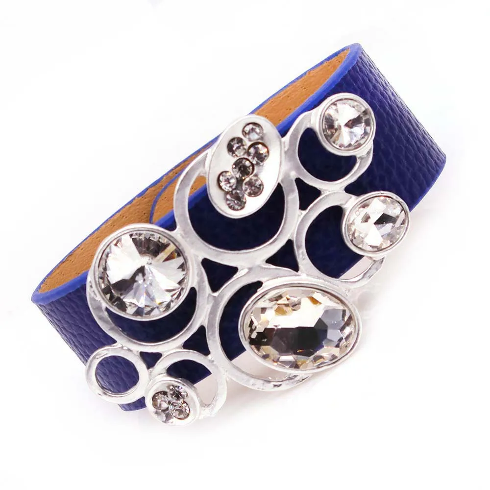

D&D Fashion Charm Crystal Alloy Leather Bracelet for Women pulseira Cool Clasp Wristband Cuff Bracelet Wedding Jewelry