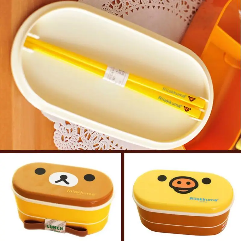 2 слоя мультфильм Rilakkuma Ланчбокс Bento ланч контейнер пищевой контейнер японский стиль пластиковая коробка для хранения обеда