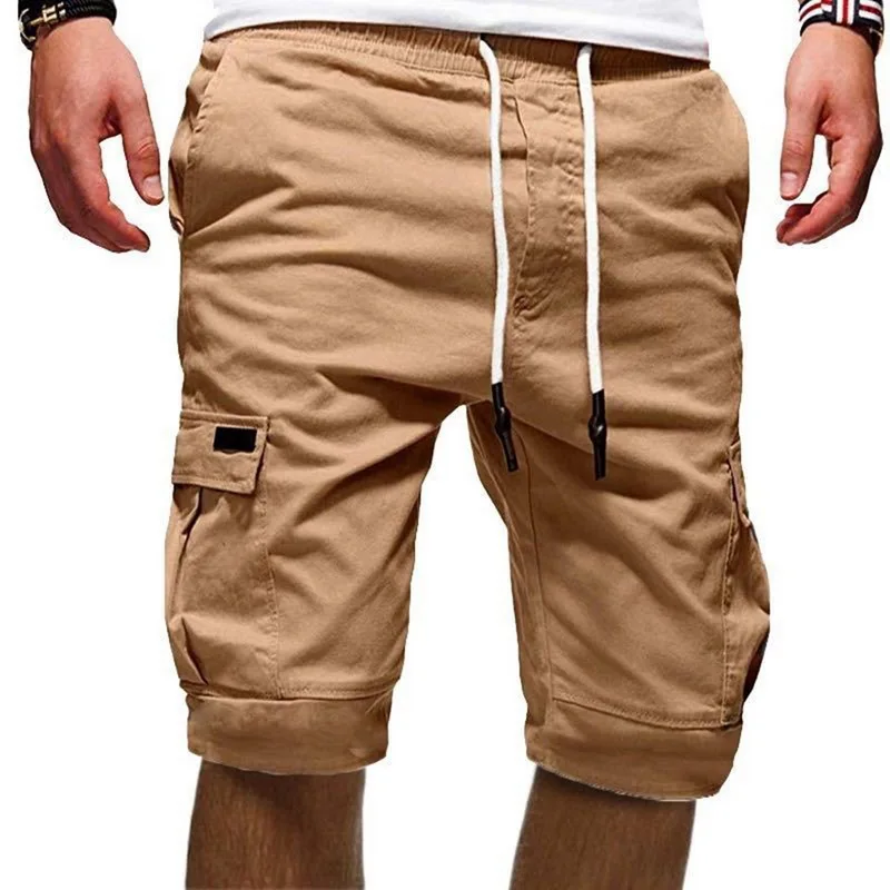 Shorts Men Summer Casual Shorts Streetwear Men's Cargo Multi-pocket Shorts Solid Color Drawstring Fashion Shorts
