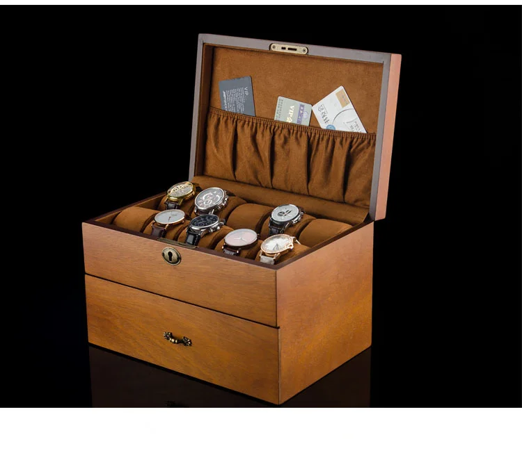 MEI 2 слоя коробка для хранения часов коричневый деревянный чехол для часов с замком Мужские кварцевые часы ювелирные изделия подарочные коробки A083