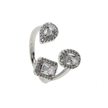 

hot Sale Brand Austria Crystal Ring Copper silver Color Rings for Women Openings rings square waterdrop CZ paved