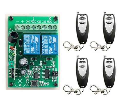 

latest DC12V 10A 2CH Remote Control Garage Door RF Wireless Remote Control Switch System 4X Transmitter + 1 X Receiver