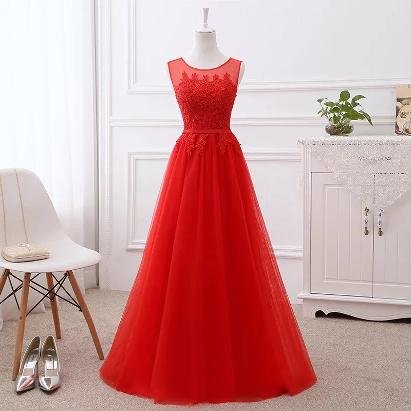 А-силуэт длинные формальные розовые красные синие белые элегантные платья невесты Длинные свадебные платья для вечеринок тюль кружева халат Soiree BS01 - Цвет: Red