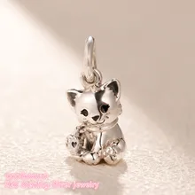 День матери стерлингового серебра 925 Сладкий кот очаровательные бусины-Подвески Подходит Pandora ювелирные изделия для создания браслетов