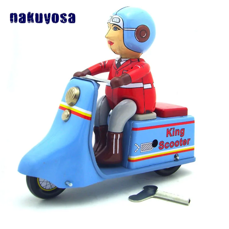 

Blue Scooter Simulation Tin Toys Mechanical Clockwork Vehicles Toy Cars Childhood Memory Antiqu Collection Toys