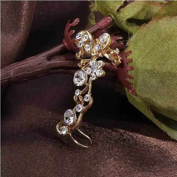 Justone горный хрусталь бабочка серьги клип уха манжеты серебро позолота|silver