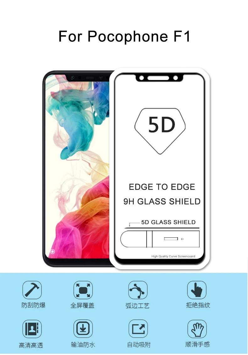 Wangcangli pocophone f1 стекло Xiaomi PocoPhone F1 6,18 "5D полное покрытие край закаленное стекло царапинам экран протектор
