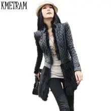Европейский стиль, пальто из кроличьего меха, кожаная куртка для женщин, большие размеры 6XL, новинка, Осень-зима, средней длины, одежда из искусственной кожи, TP288