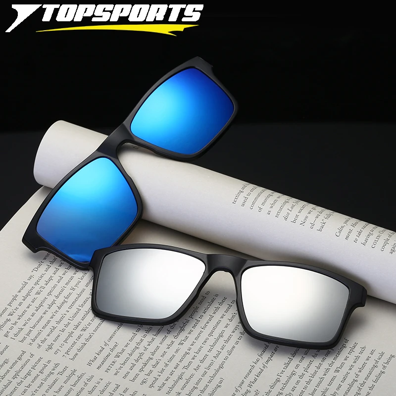 TOPSPORTS поляризационные мужские солнцезащитные очки с 5 линзами на клипсах, оправа для близорукости, очки с квадратными линзами, для вождения, магнитные, wo, для мужчин, по рецепту