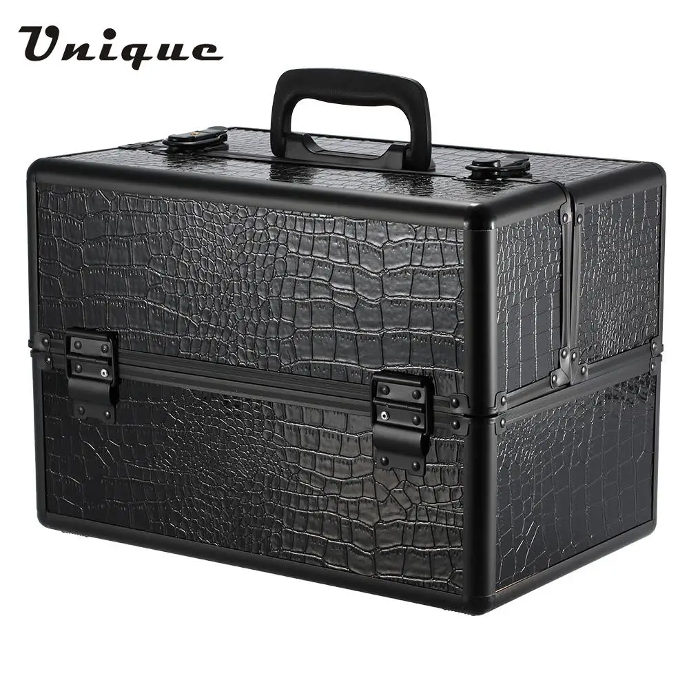 

2 layer Portable Make Up Case Lockable Anti-pressure Cosmetic Organizer Box Foldable Stand Storage Box for Make Up Tools