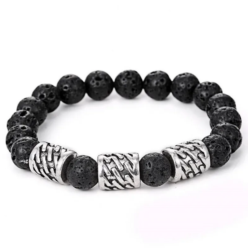 

Ourania Men's Fashion Volcanic Stone Bracelet Black natural lava stainless steel bracelet Lucky jewelry free shipping