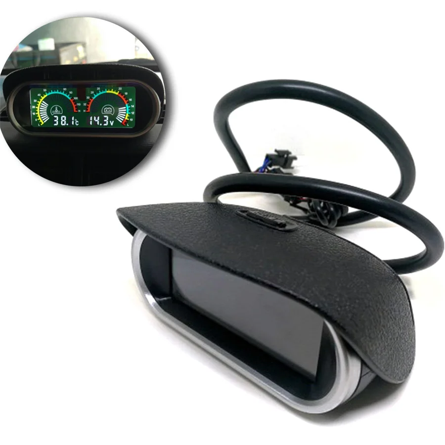 Meilleur 2 en 1 Horizontal 12 v 24 v LCD numérique voiture camion jauge de température de l eau mètre voltmètre jauge de tension Sunshield universel