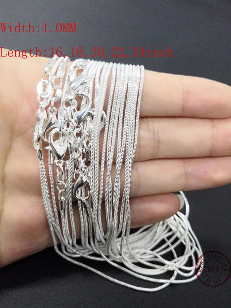 

10PCS factory wholesale 925 Sterling Silver Necklace Chain Jewelry women men fashion necklace for pendant 16,18,20,22,24 inch