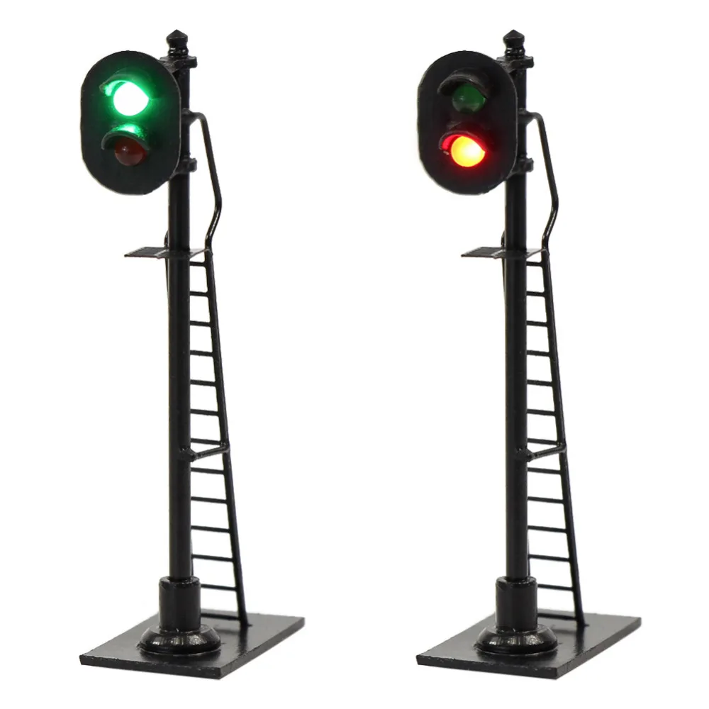 

3pcs Model Railway 1:87 Red Green Block Signal Traffic Signals HO Scale 6cm Traffic Light Black Post with Ladder JTD878GR