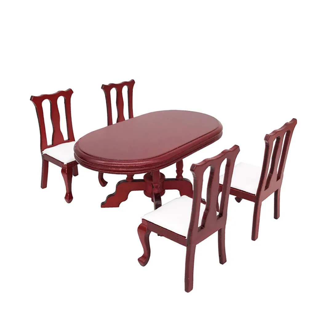 1:12 Dollhouse Simulation Miniature Furniture Red Wooden Color Dining Table Chair Set DIY Doll House Decoration Kids Toys A513 1:12 Dollhouse Simulation Miniature Furniture Red Wooden Color Dining Table Chair Set DIY Doll House Decoration Kids Toys A513