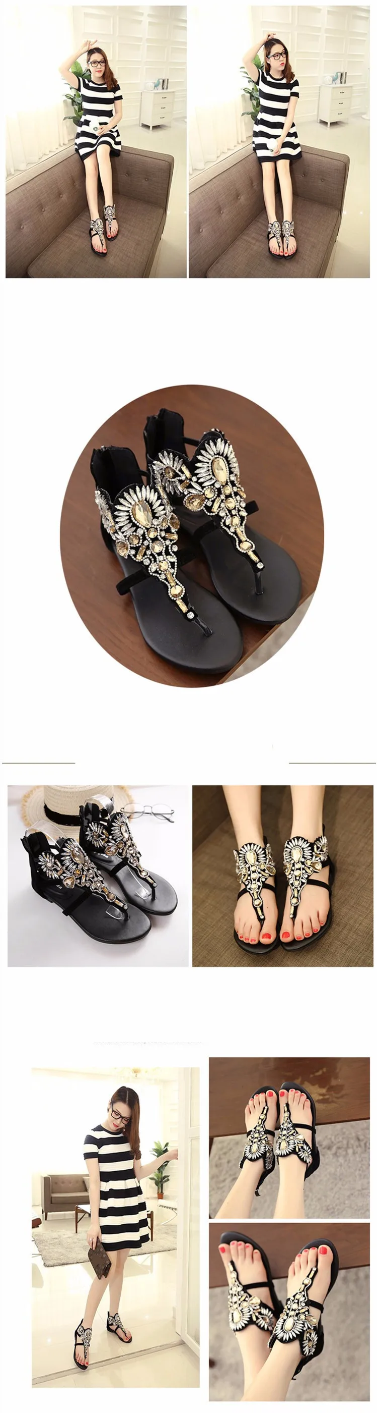 Горный хрусталь Обувь Женщина diamond римские сандалии Для женщин шлепанцы Для женщин Кристалл пляжные летние Обувь Sapatos femininos черный