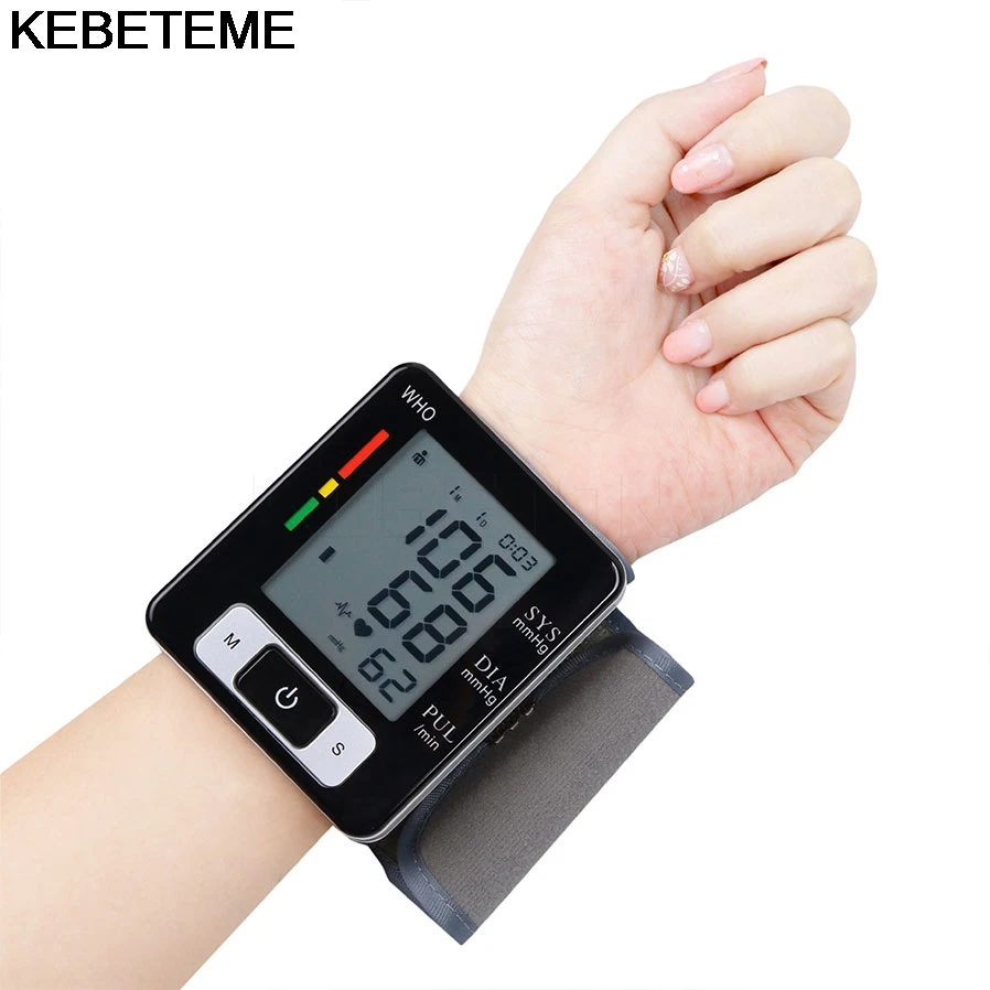 

LCD Digital Display Screen Home Automatic Wrist Blood Pressure Pulse Sphygmomanometer and tonometer Monitor Heart Beat Meter