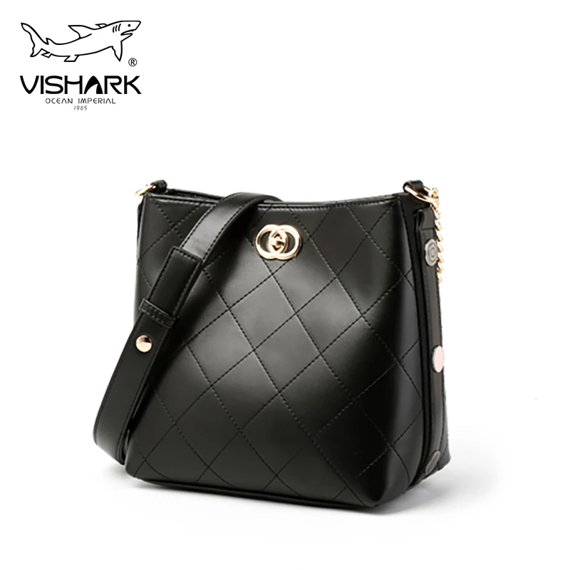VISHARK Женская, с бриллиантами, плетеная новые дизайнерские черные через плечо сумка через плечо с цепная ручка мода ведро сумки для девочки