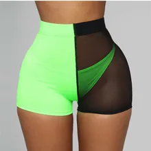 Женские Клубные сетчатые Прозрачные шорты с высокой талией, обтягивающие шорты для пробежек и пробежек