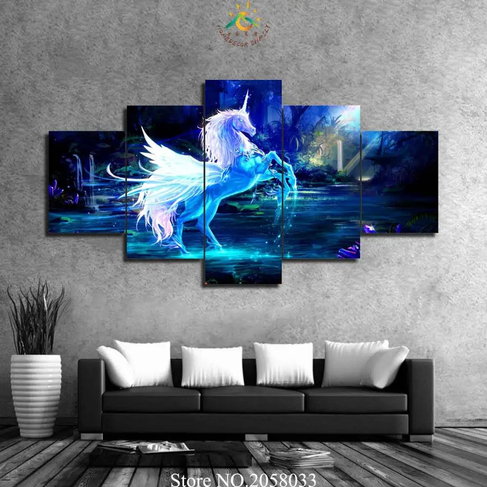 

3-4-5 Pieces Blue Abstract Horse Poster Modern Wall Art Canvas Printed Painting for living Room Modular Pictures For Home Decor