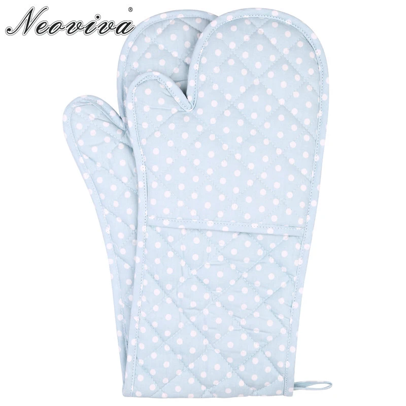 

Neoviva Cotton Fabric Heat Resistant Double Oven Glove for Daily Kitchen, Polka Dots Baby Blue Holder Luva Cuisine Accessoires