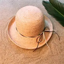 Raffia женская панама для Леди женщины закатать полями пляжная Панама котелок, Панама Sunbonnet размер 56-58 см