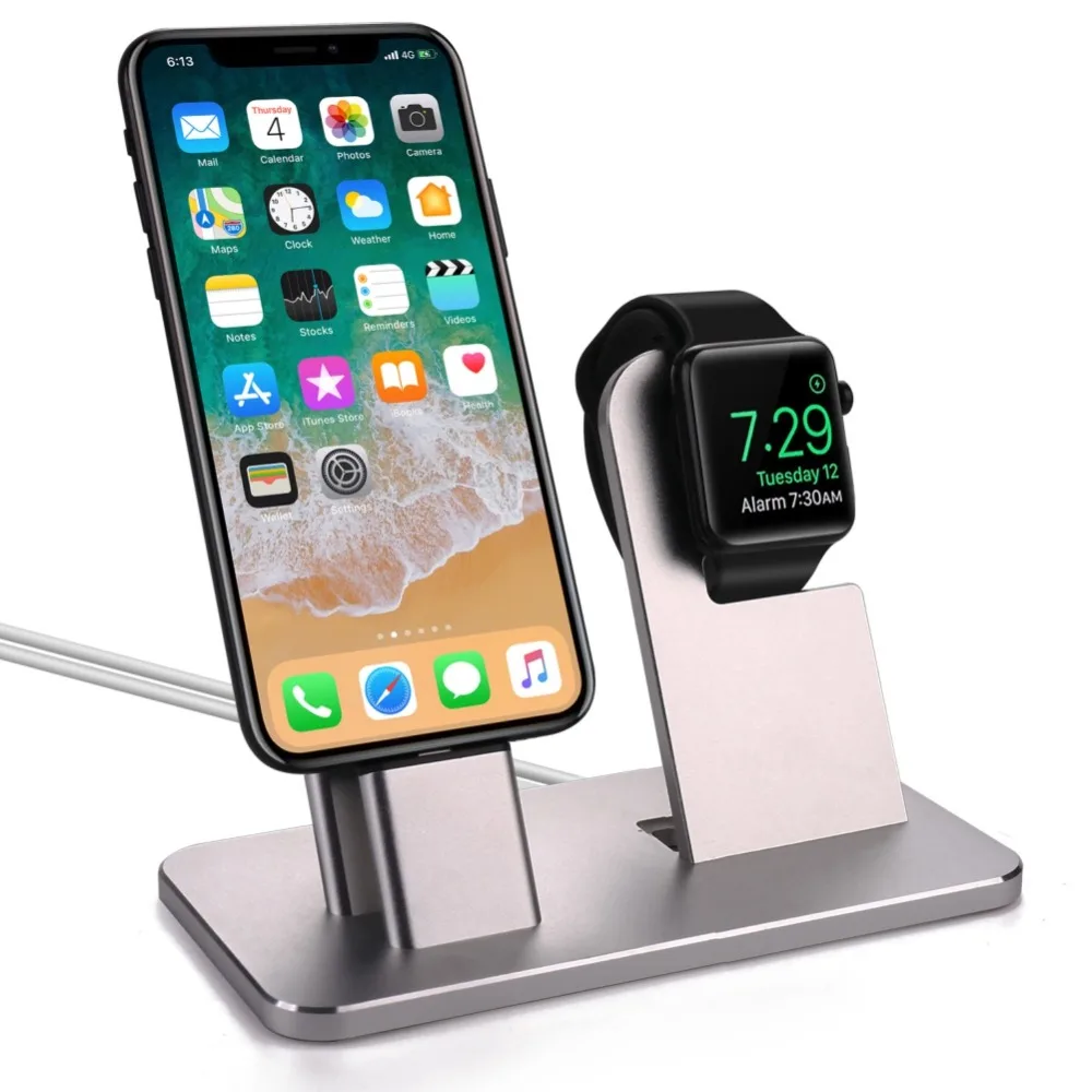 

New Aluminum Alloy Mobile Phone Wireless Charging Base Desk Charger Station Smart Watch Charger For iPhone 6/7/8 Watch