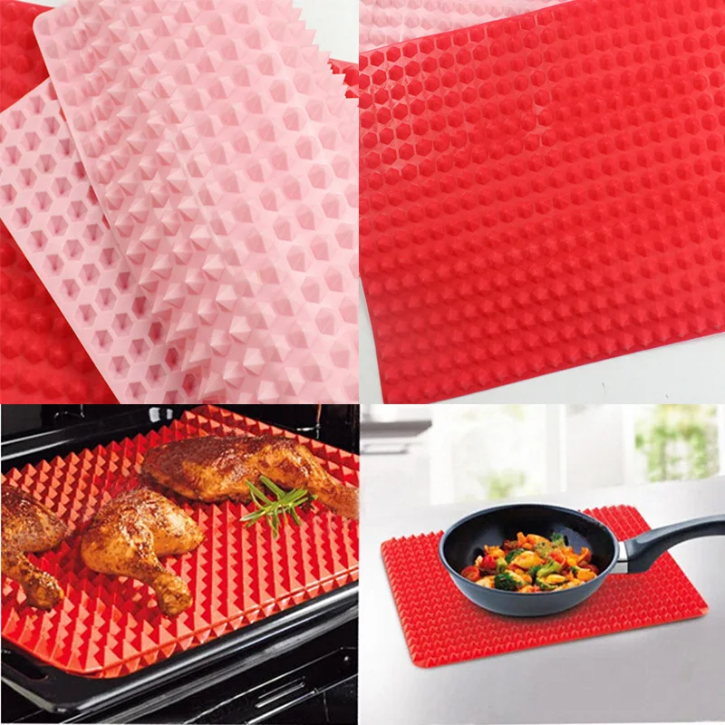 1PC BBQ Silicone Mat Barbecue Diamond Pan Fat Reducing Slip Oven Baking