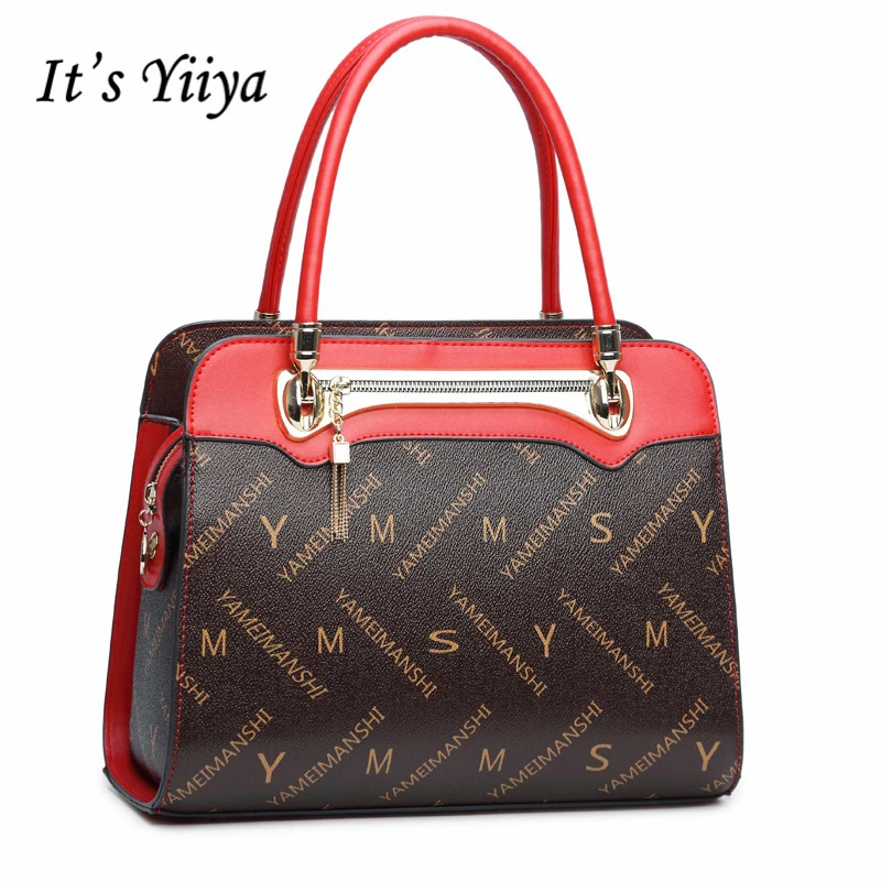 

It's YiiYa 2018 Red Coffee Women PU HandBag Fashion Casual European Style Letter Prints Girls Messenger Bags XK8239