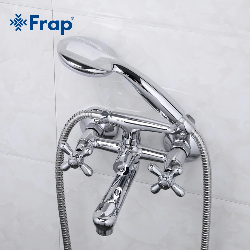 Preise Frap 1 Set Dusche Bad Wasserhahn Wand Montiert Kalt und Warmwasser Mischer Kurze Nase Doppel Griff Messing Dusche Armaturen f3025