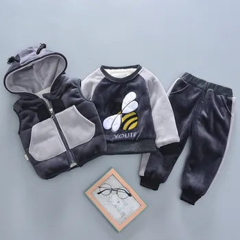 

2019 winter Baby boys clothing sets infant cotton thick velvet warm hooded vest+tops+pants 3pcs baby tracksuits outfits