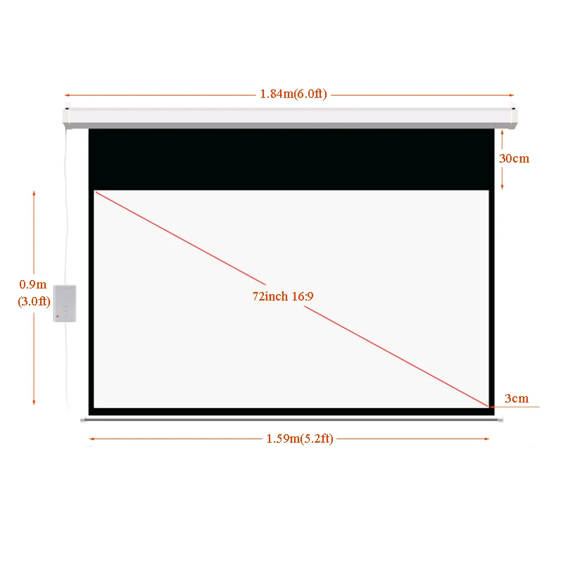  72 inches 16:9 Electric Projection Screen Matt White pantalla proyeccion for LED LCD HD Movie Motor - 32405446398