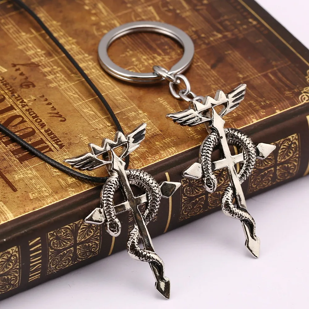 

10pcs Anime Fullmetal Edward Alchemist Logo Keychains Key Holder Ring Chain Cross Snake Pendant Cosplay Chaveiro Choker Kolye