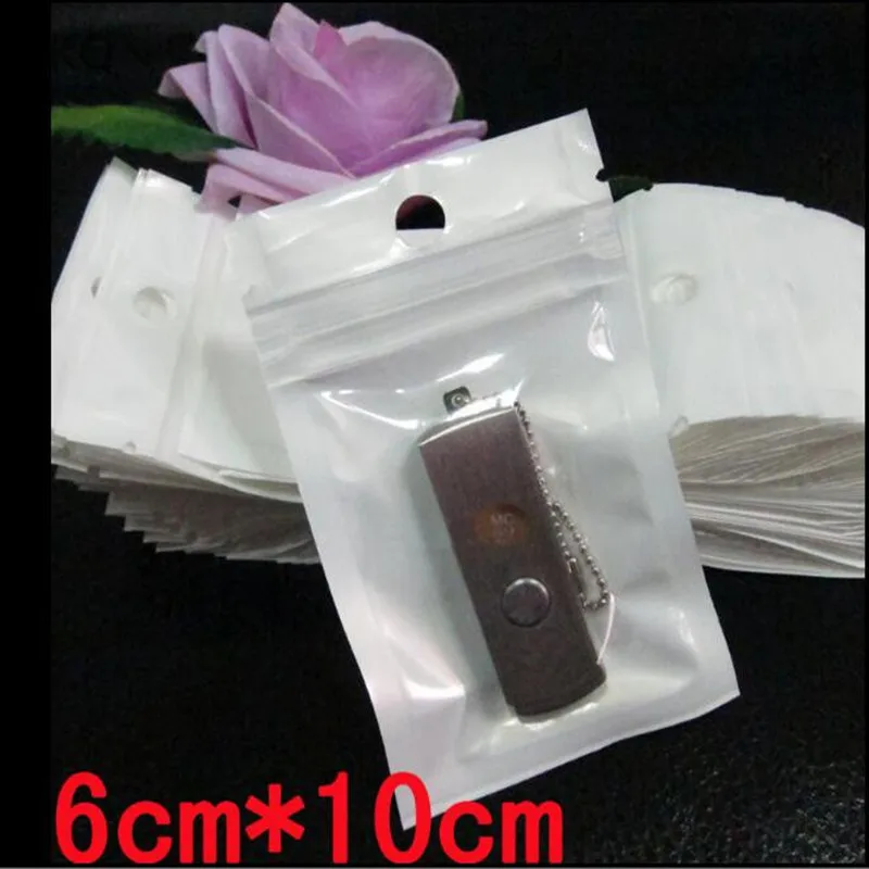 

100pcs White/Clear Self Seal Zipper Plastic Retail Packaging Pack Poly Bag Small Ziplock Zip Lock Storage Bag Package Hang Hole