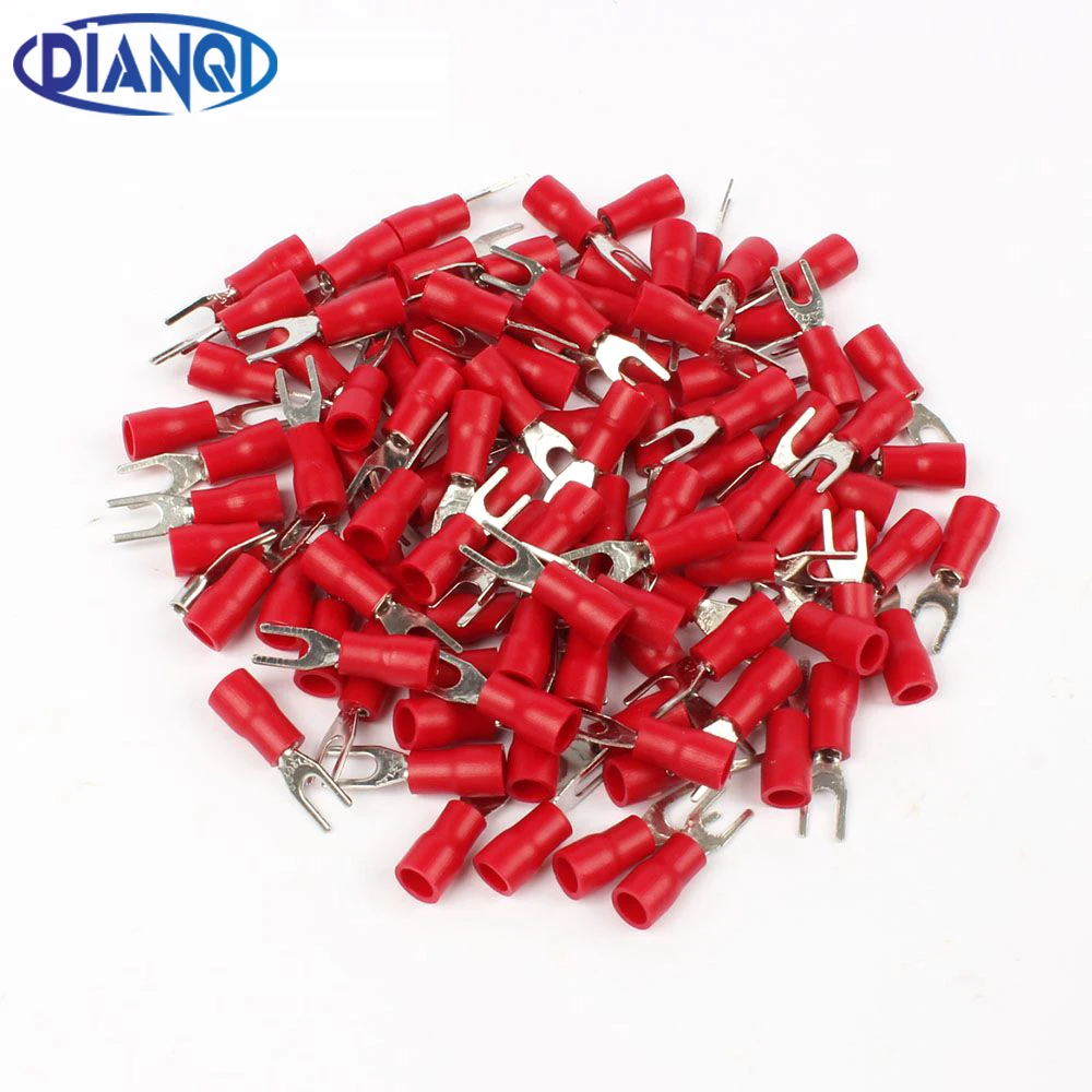

SV1.25-3 Red Furcate Terminal Cable Wire Connector Insulated Wiring Terminals electrical Lug crimp terminal 100PCS SV1-3 SV