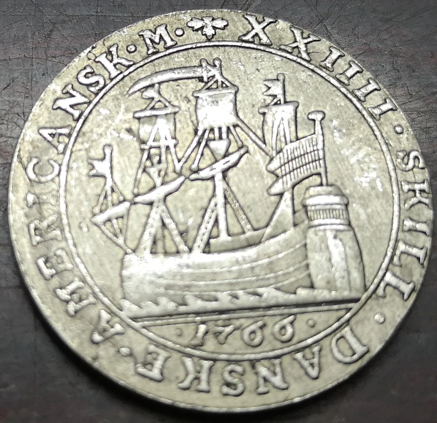 

1766 Danish West Indies 24 Skilling-Christian VII Silver Plated Copy Coin