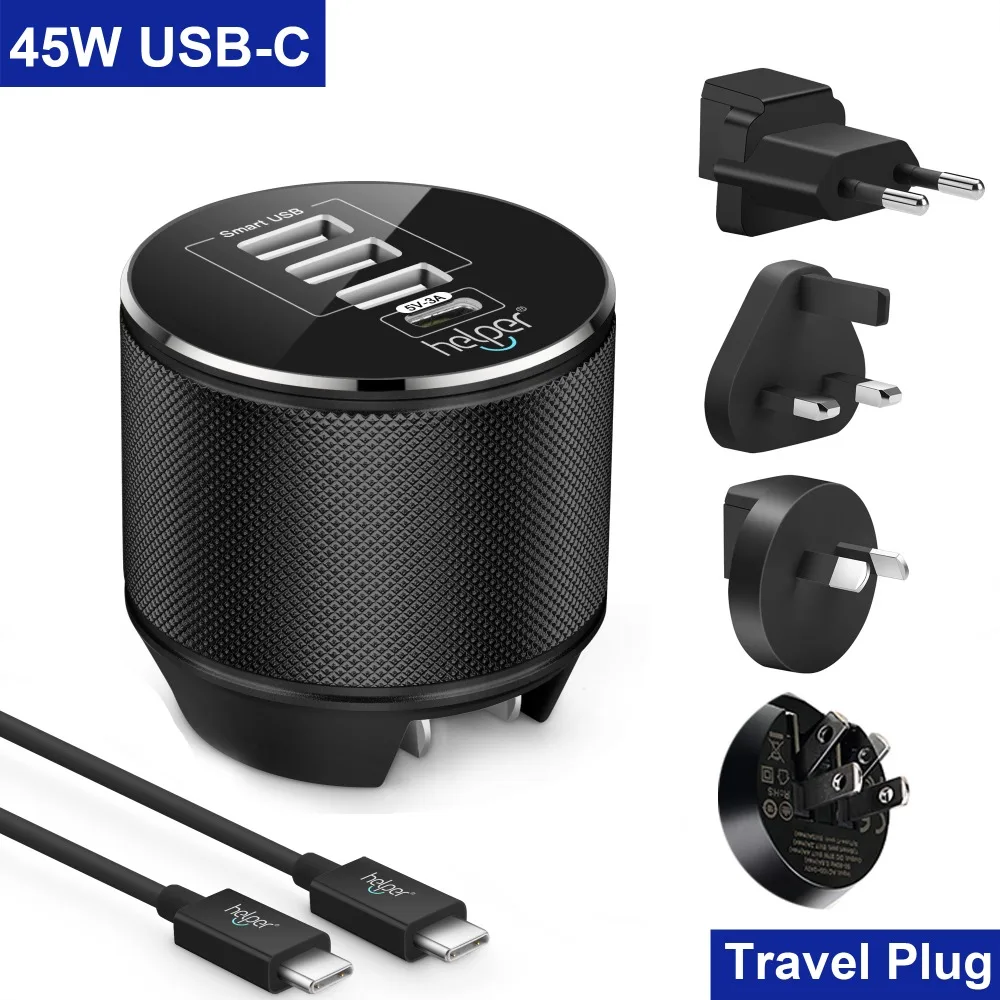 

USB-C 4-Port USB Charger with EU/UK/AU travel Plug for Type-c cellphone table