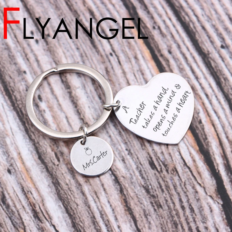 

Name Customized Key Chains Lettering Keys Holder Teacher's Day Gift A Teacher Takes A Hand Opens A Mind Touches A Heart Keyring