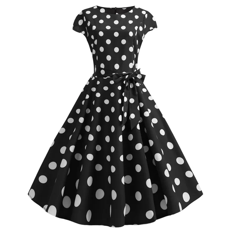 

Women's 1950s Polka Dot Vintage Dresses Audrey Hepburn Style Swing Rockabilly Dress with Belt